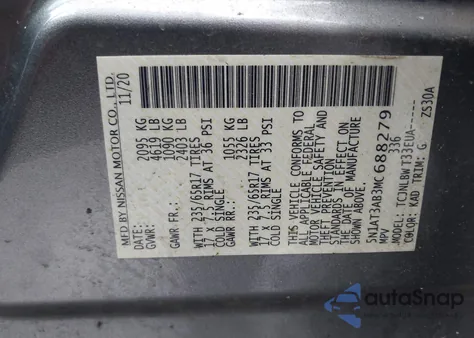 2021 Nissan Rogue S Intelligent Awd z USA, uszkodzony, nr VIN 5N1AT3AB3MC688279